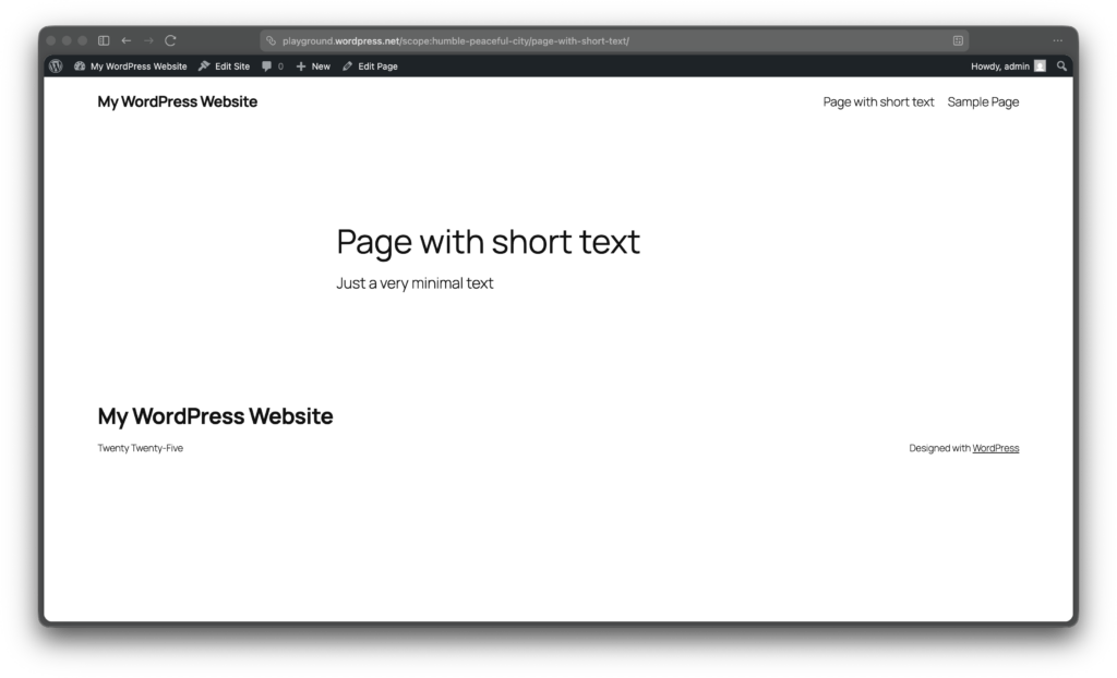 WordPress page with no min full height